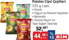 LAYS PATATES CİPSİ ÇEŞİTLERİ 125 G fiyat ve kampanya bilgisi